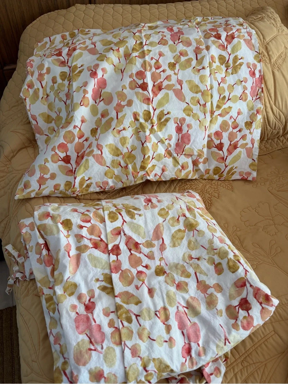 West Elm Watercolor Botanical Duvet Cover in Peach & Mustard